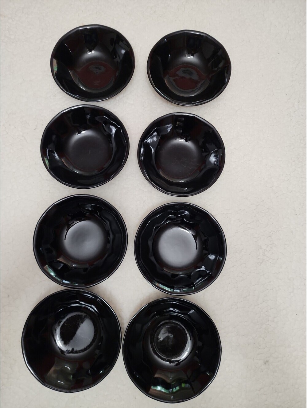8 Vintage Stoneware Black Plates And Bowls Made In Japan